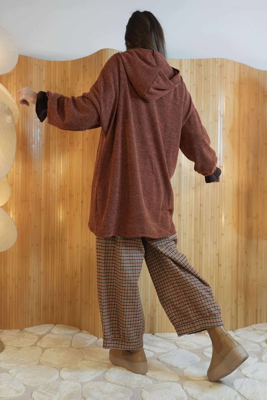 Waffle Zip Hooded Jacket Rust